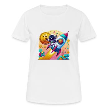 Futuristische Fusion! 🤖💰 KI trifft auf Bitcoin - Frauen T-Shirt atmungsaktiv - Weiß - Vorne - AI Model Female 172 dark (172cm)
