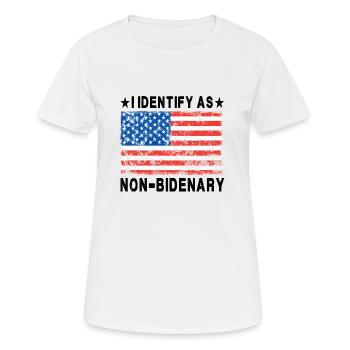 Je m’identifie comme non-Bidenary - 2024 - T-shirt respirant Femme - blanc - Devant - AI Model Female 172 dark (172cm)
