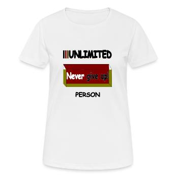 Never give up - Frauen T-Shirt atmungsaktiv - Weiß - Vorne - AI Model Female 172 dark (172cm)