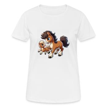 Poney avec enfant gambadant - T-shirt respirant Femme - blanc - Devant - AI Model Female 172 dark (172cm)