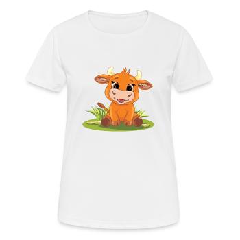 Lustige lächelnde Baby Stier auf dem Rasen - Frauen T-Shirt atmungsaktiv - Weiß - Vorne - AI Model Female 172 dark (172cm)