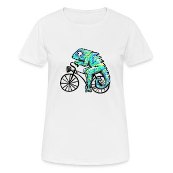 Caméléon avec vélo - T-shirt respirant Femme - blanc - Devant - AI Model Female 172 dark (172cm)