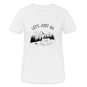 Let's Just Go - Camping Tent Camper Adventure - Frauen T-Shirt atmungsaktiv - Weiß - Vorne - AI Model Female 172 dark (172cm)