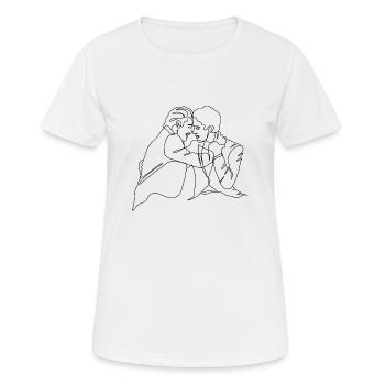 Victor et Benji - One Line Art, Art gay, Art masculin - T-shirt respirant Femme - blanc - Devant - AI Model Female 172 dark (172cm)