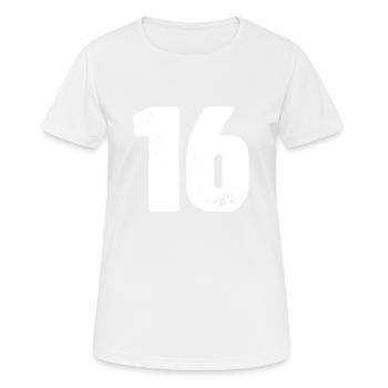 16 Maillot numéro - T-shirt respirant Femme - blanc - Devant - AI Model Female 172 dark (172cm)