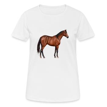 Serafina - cheval brun, debout - T-shirt respirant Femme - blanc - Devant - AI Model Female 172 dark (172cm)