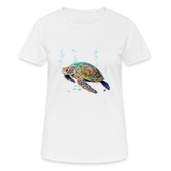 Meeresschildkröte, Luftblasen und Fische Abbildung - Frauen T-Shirt atmungsaktiv - Weiß - Vorne - AI Model Female 172 dark (172cm)