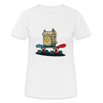Skateboard und Rucksack - Frauen T-Shirt atmungsaktiv - Weiß - Vorne - AI Model Female 172 dark (172cm)