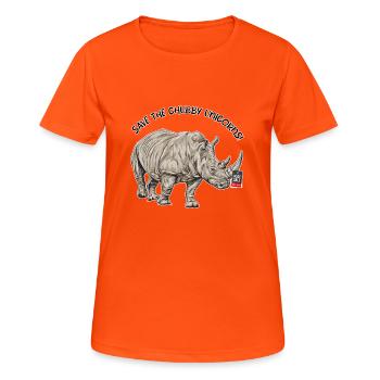 Droits des animaux // Rhinocéros - T-shirt respirant Femme - orange néon - Devant - AI Model Female 172 dark (172cm)