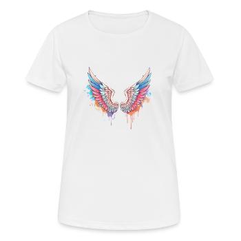 angelwings,engelsflügel,graffiti,malerei,bunt - Frauen T-Shirt atmungsaktiv - Weiß - Vorne - AI Model Female 172 dark (172cm)