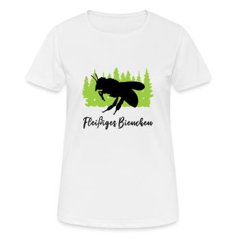 "Fleißiges Bienchen: Immer emsig unterwegs" - Frauen T-Shirt atmungsaktiv - Weiß - Vorne - AI Model Female 172 dark (172cm)
