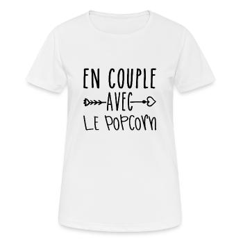 En Couple avec Popcorn, cadeau Fans de Popcorn - T-shirt respirant Femme - blanc - Devant - AI Model Female 172 dark (172cm)