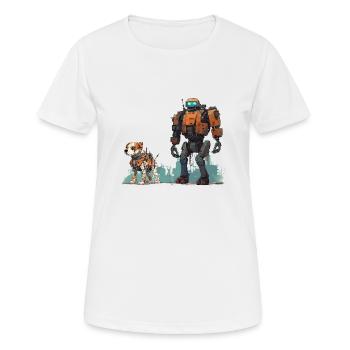 Roboter mit Robo Hund SCI-FI Gassi Robotik - Frauen T-Shirt atmungsaktiv - Weiß - Vorne - AI Model Female 172 dark (172cm)