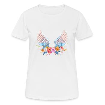 angelwings,engelsflügel,graffiti,bunt,blumen - Frauen T-Shirt atmungsaktiv - Weiß - Vorne - AI Model Female 172 dark (172cm)