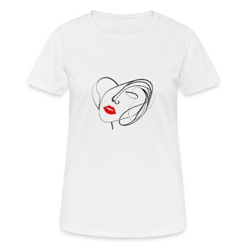 Abstraktes Frauengesicht: Roter Lippenstift & feine Linien - Frauen T-Shirt atmungsaktiv - Weiß - Vorne - AI Model Female 172 dark (172cm)