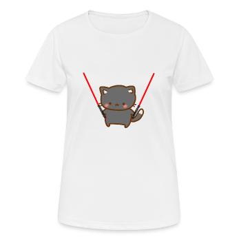 Chat mignon avec 2 sabres laser rouges - T-shirt respirant Femme - blanc - Devant - AI Model Female 172 dark (172cm)