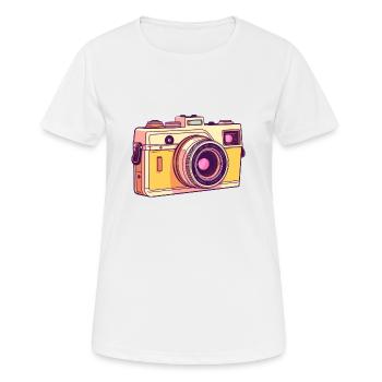 Retro-Kamera: Cartoon-Stil - Frauen T-Shirt atmungsaktiv - Weiß - Vorne - AI Model Female 172 dark (172cm)