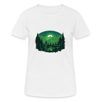 Sunny Mountain Forest Tee: vert foncé et cyan - T-shirt respirant Femme - blanc - Devant - AI Model Female 172 dark (172cm)