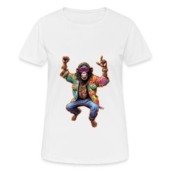happy tanzender Affe im Hippie Style mit Brille - Frauen T-Shirt atmungsaktiv - Weiß - Vorne - AI Model Female 172 dark (172cm)