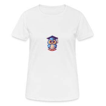 Graduation Owl: Cute Cartoon Mascot on Wood - Women's Breathable T-Shirt - white - Front - AI Model Female 172 dark (172cm)