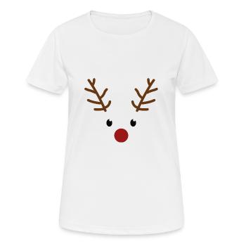 Weihnachts Rentier Gesicht mit roter Nase - Frauen T-Shirt atmungsaktiv - Weiß - Vorne - AI Model Female 172 dark (172cm)