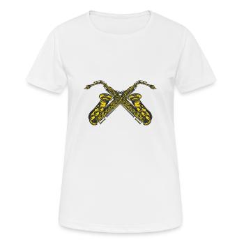 Saxophone croisé - T-shirt respirant Femme - blanc - Devant - AI Model Female 172 dark (172cm)