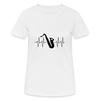 Ich spiele Saxofon Herzschlag mit Saxofon - Frauen T-Shirt atmungsaktiv - Weiß - Vorne - AI Model Female 172 dark (172cm)