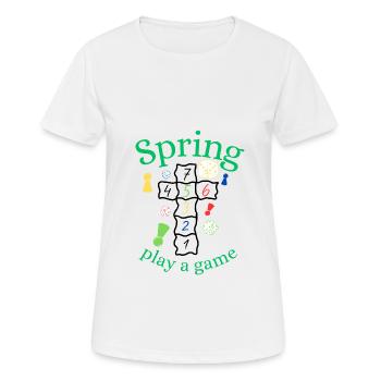 Frühling | Spring | Spiel | Spaß | Unterhaltung - Frauen T-Shirt atmungsaktiv - Weiß - Vorne - AI Model Female 172 dark (172cm)