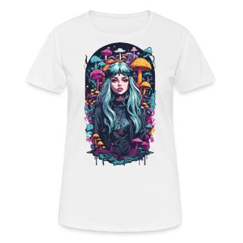 Magischer Mushroom Wald Psytrance Girl Design - Frauen T-Shirt atmungsaktiv - Weiß - Vorne - AI Model Female 172 dark (172cm)