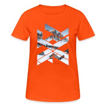Geisler Dolomiten Geometische Form Winterlandschaf - Frauen T-Shirt atmungsaktiv - Neonorange - Vorne - AI Model Female 172 dark (172cm)