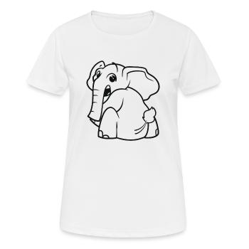 Elefant dreht sich um - überrascht, erschrocken - Frauen T-Shirt atmungsaktiv - Weiß - Vorne - AI Model Female 172 dark (172cm)