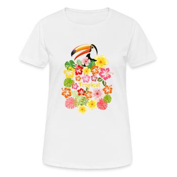 Toucan d'été fleurs fleurs d'hibiscus à Hawaii - T-shirt respirant Femme - blanc - Devant - AI Model Female 172 dark (172cm)