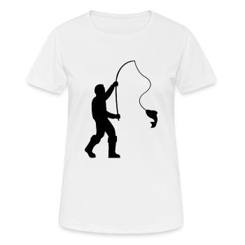Fischer mit Angelrute und Fisch - Frauen T-Shirt atmungsaktiv - Weiß - Vorne - AI Model Female 172 dark (172cm)