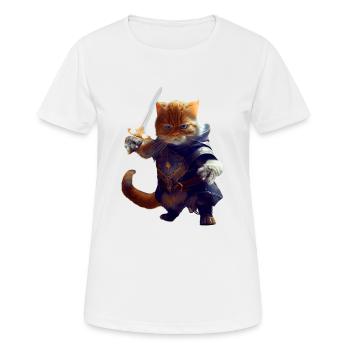 Katze als Ritter mit Schwert als tapferer Kämpfer - Frauen T-Shirt atmungsaktiv - Weiß - Vorne - AI Model Female 172 dark (172cm)