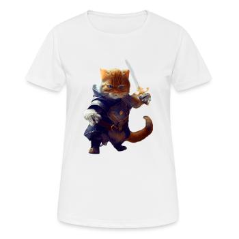 Chevalier chat combattant avec épée et bravoure - T-shirt respirant Femme - blanc - Devant - AI Model Female 172 dark (172cm)