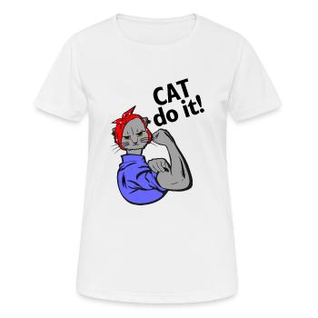 Cat can do it - Katzen können alles - Spaß Satire - Frauen T-Shirt atmungsaktiv - Weiß - Vorne - AI Model Female 172 dark (172cm)