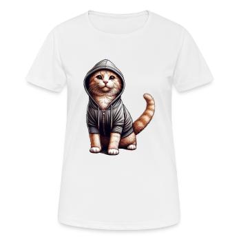 Cat Wearing Hoodie - Women's Breathable T-Shirt - white - Front - AI Model Female 172 dark (172cm)