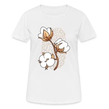 Élément ornemental avec brindille de coton fleurie - T-shirt respirant Femme - blanc - Devant - AI Model Female 172 dark (172cm)