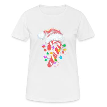 Festive candy cane with lights - Women's Breathable T-Shirt - white - Front - AI Model Female 172 dark (172cm)