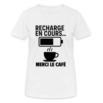Recharge café en cours - T-shirt respirant Femme - blanc - Devant - AI Model Female 172 dark (172cm)
