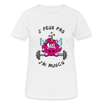 Licorne Rose, Je peux pas, J'ai Muscu - T-shirt respirant Femme - blanc - Devant - AI Model Female 172 dark (172cm)