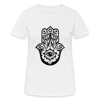 Hamsa Amulett, Hand der Fatima, Schutz Symbol - Frauen T-Shirt atmungsaktiv - Weiß - Vorne - AI Model Female 172 dark (172cm)