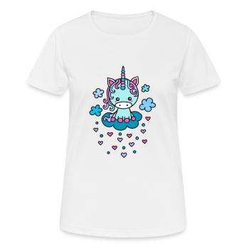Süßes Einhorn Wolken, Herzen, Kawaii, Anime, Manga - Frauen T-Shirt atmungsaktiv - Weiß - Vorne - AI Model Female 172 dark (172cm)