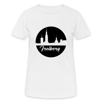schwarz, skyline, kreis, scherenschnitt,freiberg - Frauen T-Shirt atmungsaktiv - Weiß - Vorne - AI Model Female 172 dark (172cm)
