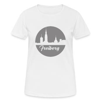 grau, skyline, kreis, scherenschnitt,freiberg - Frauen T-Shirt atmungsaktiv - Weiß - Vorne - AI Model Female 172 dark (172cm)