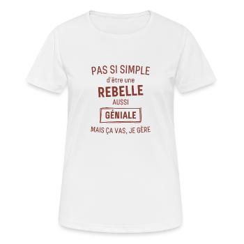 Rebelle GÉNIALE rouge brunâtre foncé - T-shirt respirant Femme - blanc - Devant - AI Model Female 172 dark (172cm)