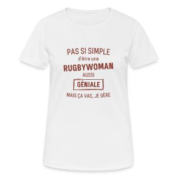 Rugbywoman GÉNIALE rouge brunâtre foncé - T-shirt respirant Femme - blanc - Devant - AI Model Female 172 dark (172cm)