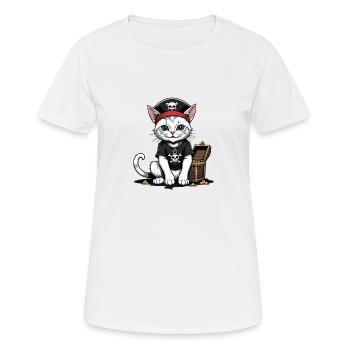Pirat Katze Lustig Kinder Shirt Geschenk Piraten - Frauen T-Shirt atmungsaktiv - Weiß - Vorne - AI Model Female 172 dark (172cm)
