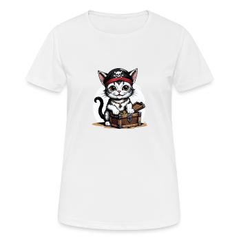 Pirat Katze Lustig Kinder Shirt Geschenk Piraten - Frauen T-Shirt atmungsaktiv - Weiß - Vorne - AI Model Female 172 dark (172cm)