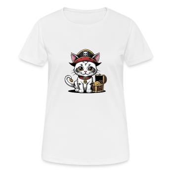 Pirat Katze Lustig Kinder Shirt Geschenk Piraten - Frauen T-Shirt atmungsaktiv - Weiß - Vorne - AI Model Female 172 dark (172cm)